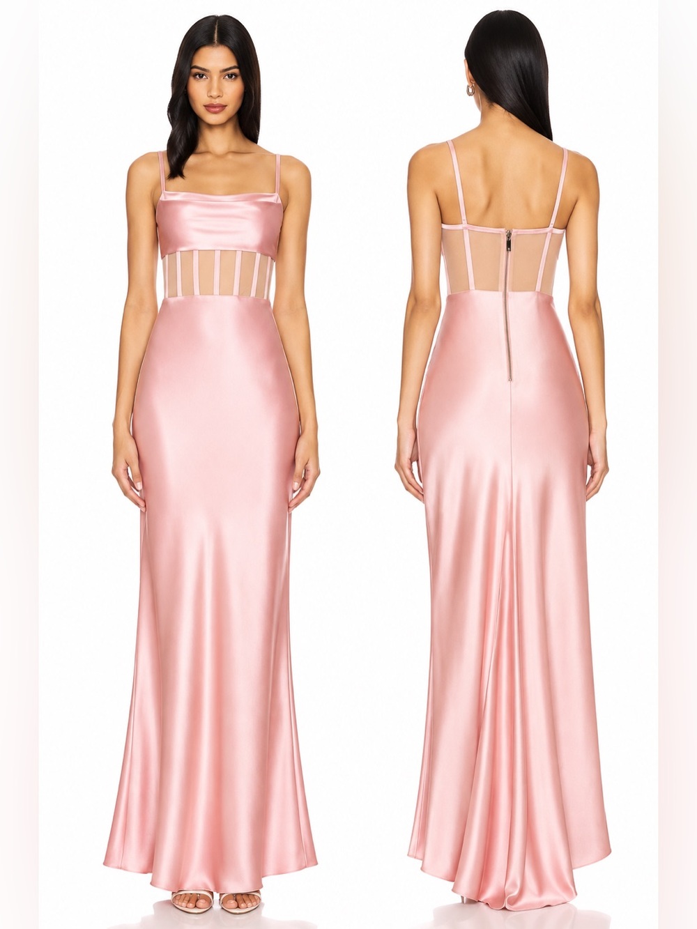 Alice + Olivia Valentina Draped Corset Maxi Dress Pink Lace Size 2 NWT